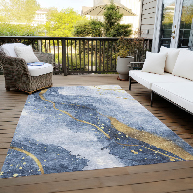 Machine Washable Indoor/Outdoor Claudian ACN1529 Blue Rug, Rectangle 10' x 14'