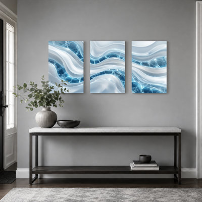 Wave Light Art Canvas Wrapped Wall Art Oil Painting Print Set Of 3 For Living Room Bedroom Home Decor