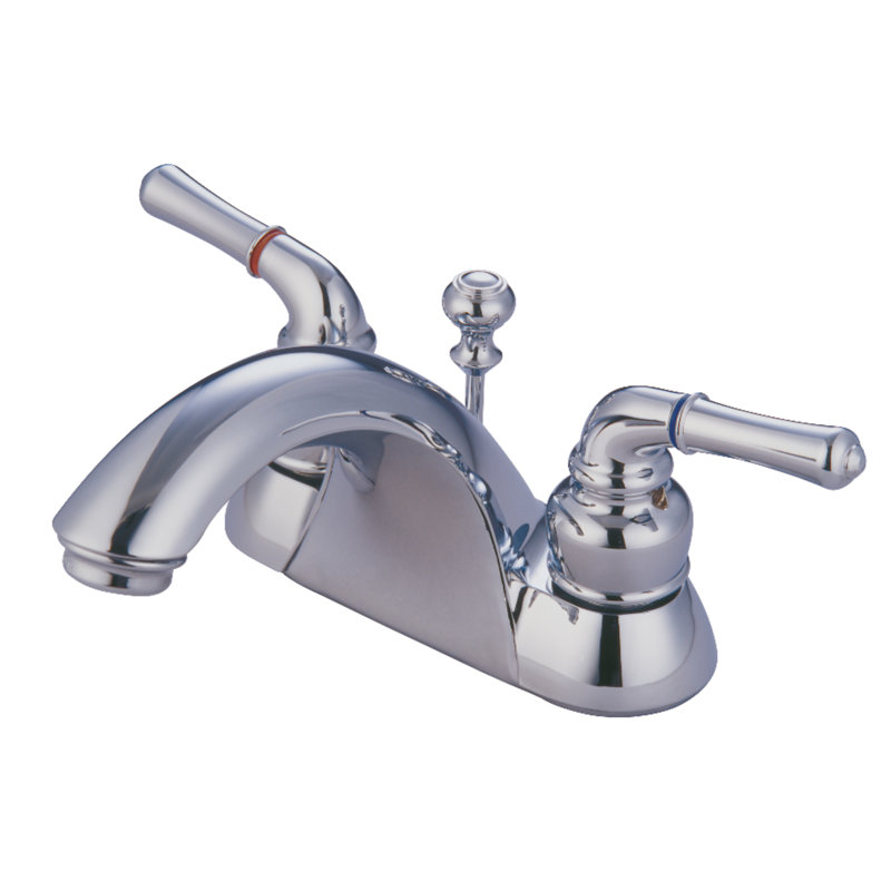 Kingston Brass Naples Two-Handle 3-Hole Deck Mount 4" Centerset Bathroom Faucet with Plastic Pop-Up, Polished Chrome