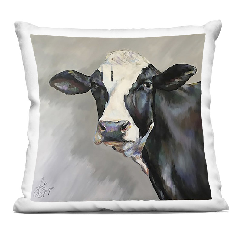 Coussin décoratif imprimé Belle Black and White Cow par Linda Sperruche