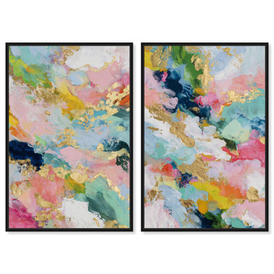 Gold Accents Set Canvas Print Modern Abstract Art Set by Art Remedy, Silver Frame, 36 x 54
