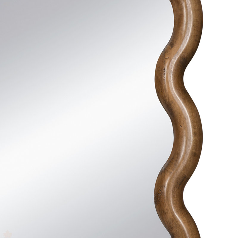 31.4X1.4X74" Oversized Wooden Floor Mirror With Unique Brown Frame