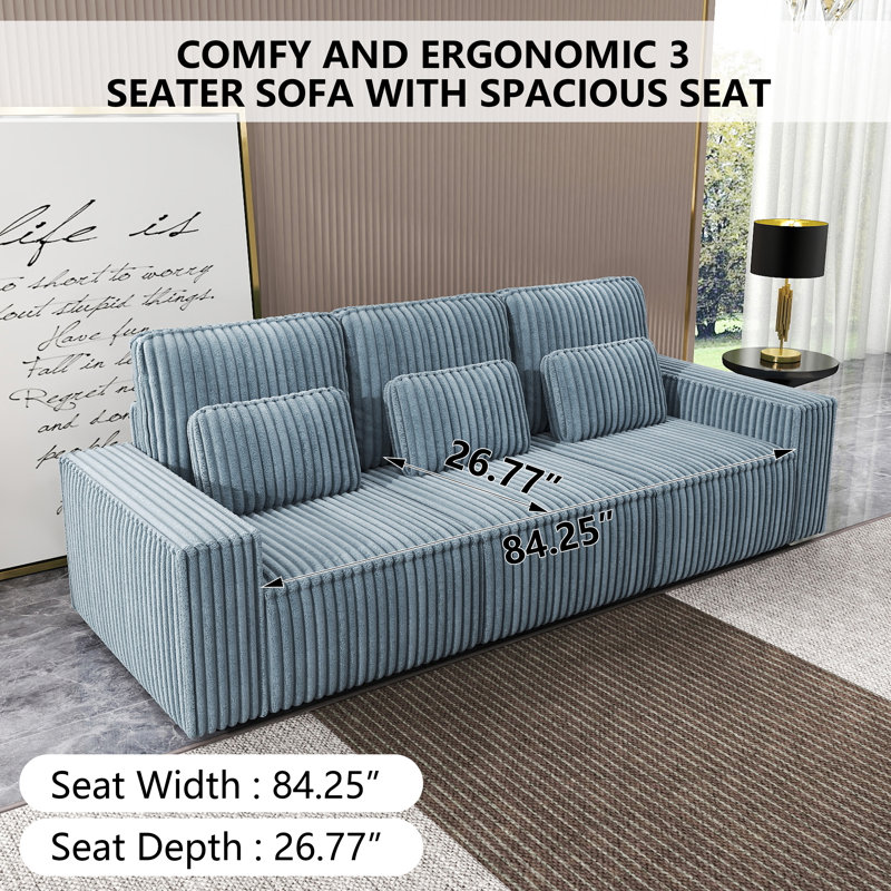 Boneless Corduroy Sponge Compression Sofa, Suitable For Living Rooms, Gray