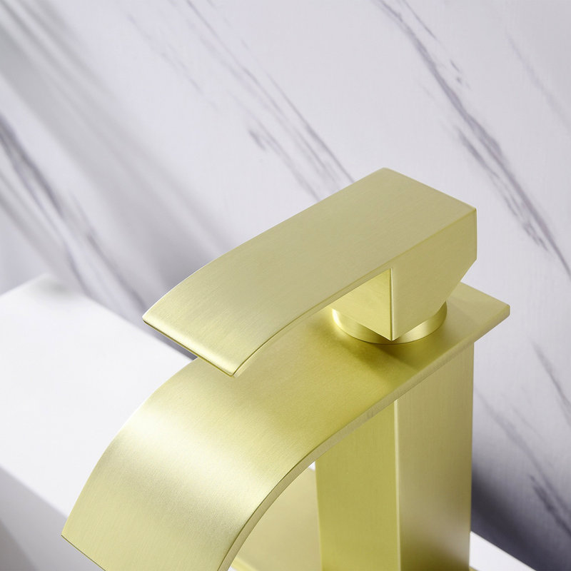 Waterfall Spout Bathroom Faucet,Single Handle Bathroom Vanity Sink Faucet, Gold
