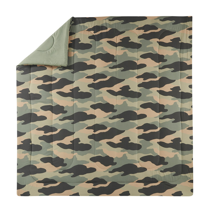Full Gray Reversible Microfiber Camo Comforter Set