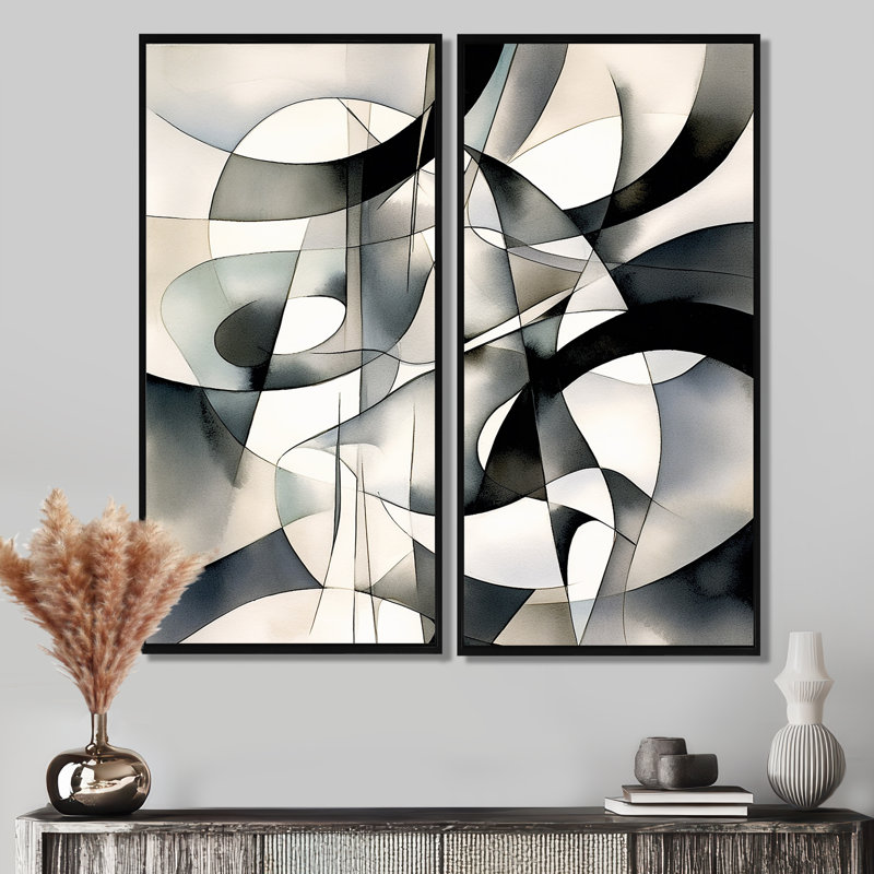 Abstrait neutre, art moderne, 32" H x 32" W, Impression encadrée flottante, Black