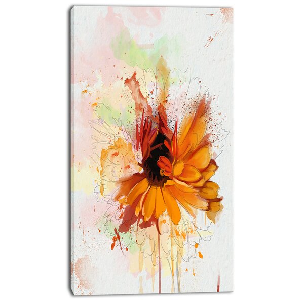 DesignArt Sunflower Drawing With Paint Splashes On Canvas Print | Wayfair