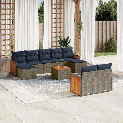 Ensemble de canapé de patio 10 pièces avec coussins en rotin de polyester