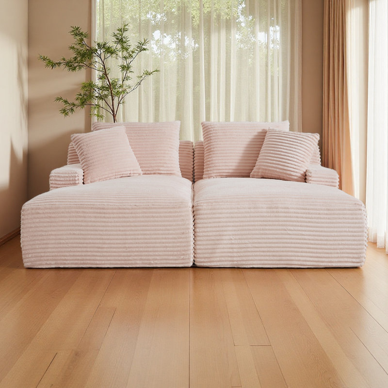 Canapé surdimensionné 79 po avec méridienne 79 po, H 34 po x l 79 po x L 62 po, Rose