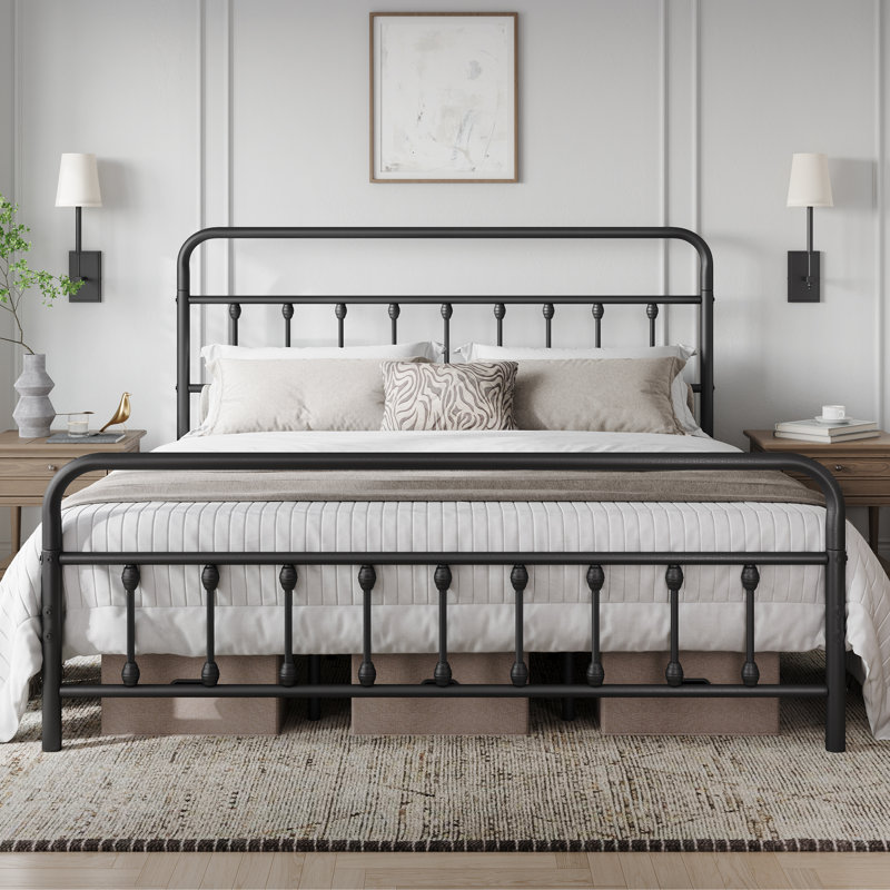Classic Metal Platform Bed Iron Open-Frame Bed with High Headboard and Footboard, King, Black