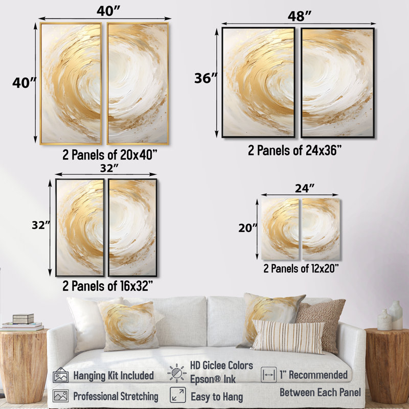 Vortex doux doré et doré I - toile d'art beige, Impression encadrée flottante, H 32 po x l 32 po, Doré
