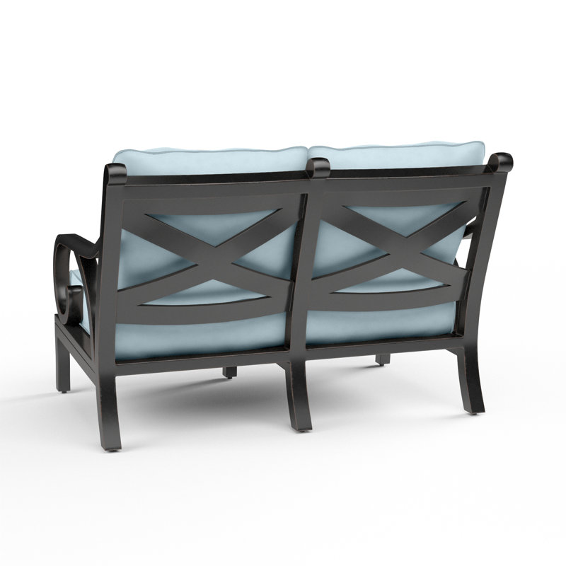 Causeuse d'extérieur en métal avec coussin Monterey, Toile horizon Sunbrella®