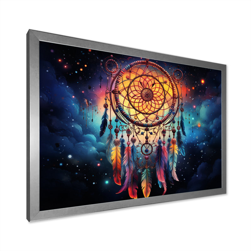 Capteur de rêves colorés fantaisistes sur toile, Cadre simple argenté, H 30 po x l 40 po x P 1,5 po