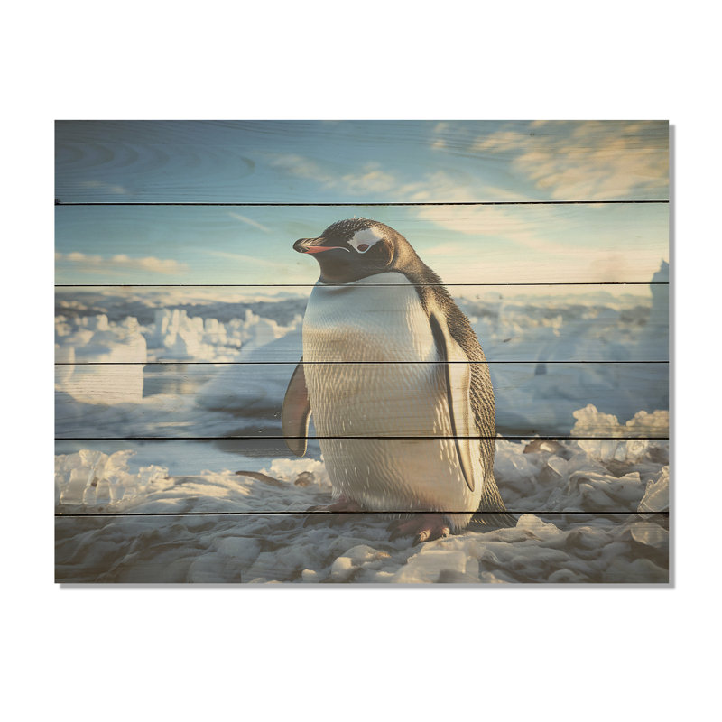 Pingouin se dandinant d'élégance - Art sur bois de pin pingouin naturel, H 24 po x l 32 po