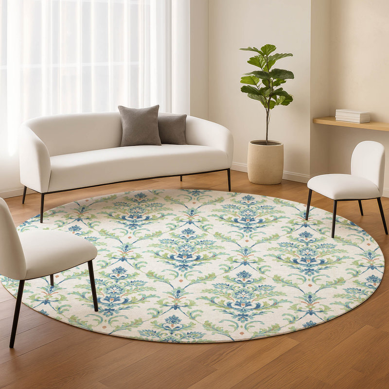 Machine Washable Indoor/Outdoor Chantille ACN2325 Damask Rug, Round 8'