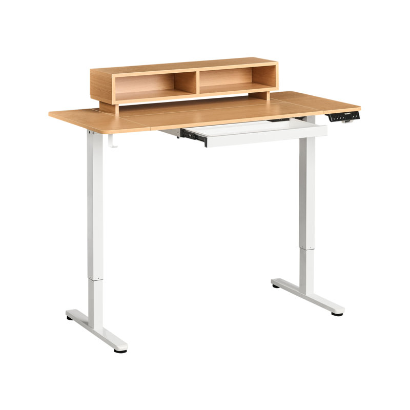 Electric Adjustable Standing Desk LUCAMA Light Brown/ White 120 cm 60 cm with USB Port, Light Brown/White