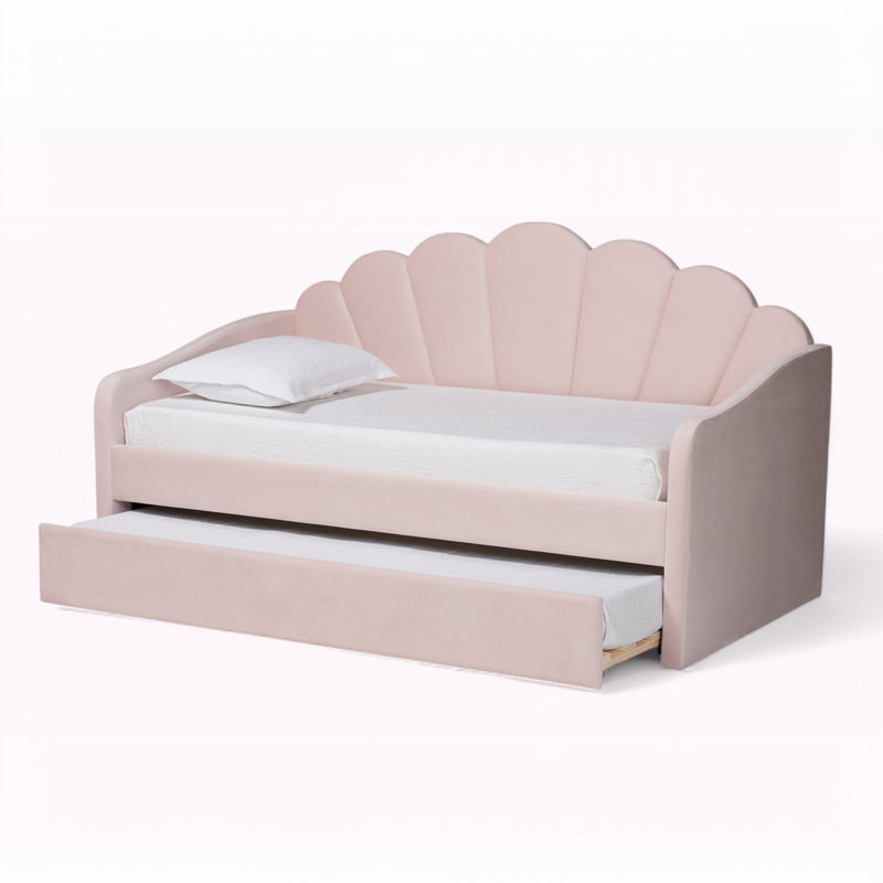 Mitsugu Modern Twin Size Velvet Fabric Daybed in Pink, 45.73'' H X 81.33'' L X 43.94'' W , Twin