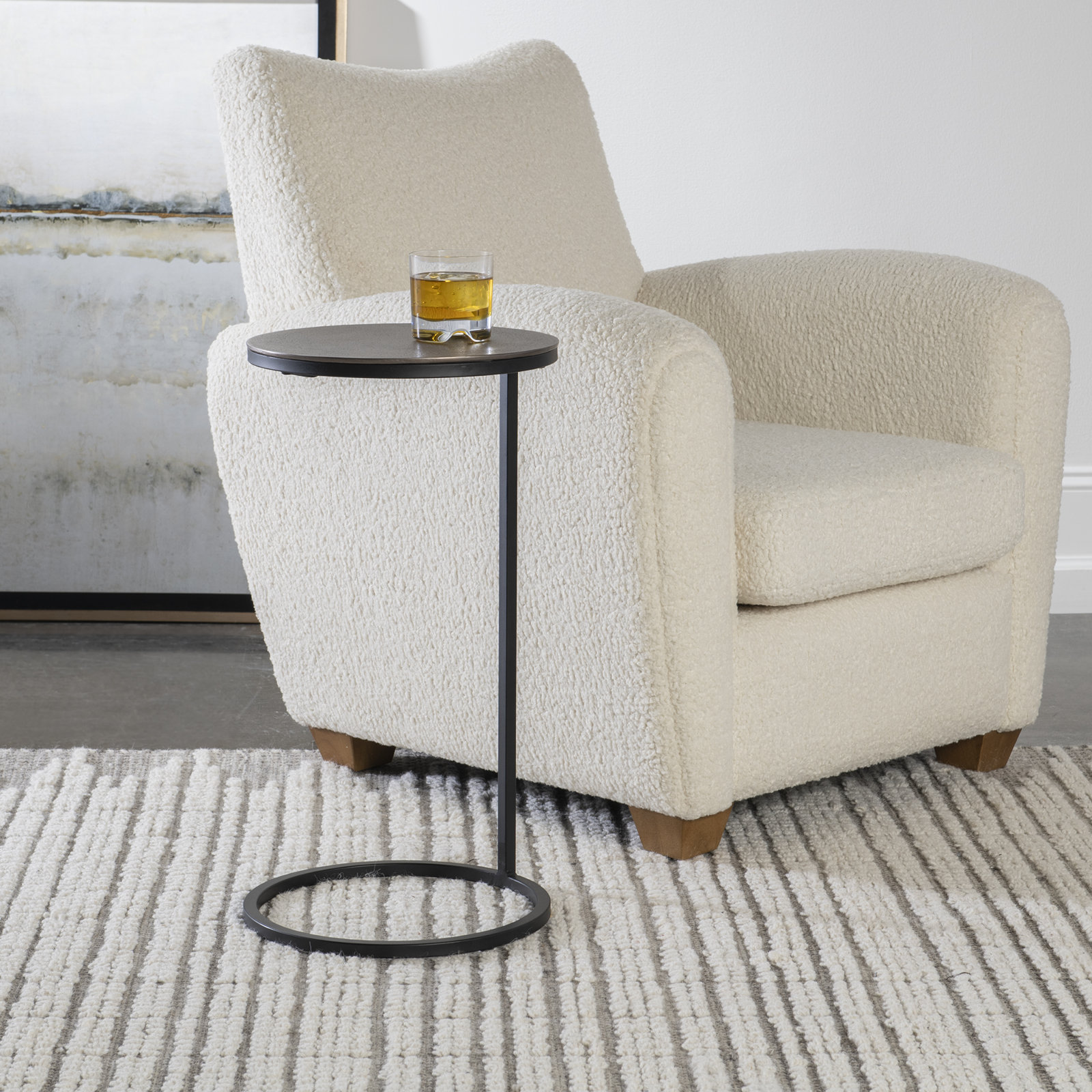 Addie C Table End Table, Antique Nickel Top/Black Base