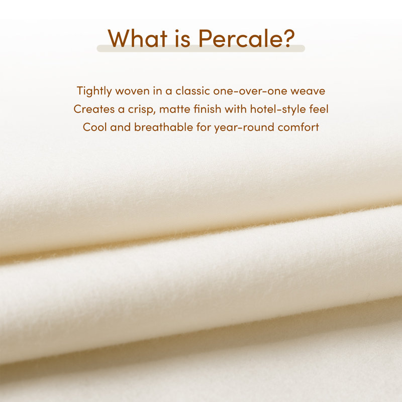 100% Cotton 250TC Percale Crisp & Breathable Pillowcase Set, Standard Pillowcase, Ivory