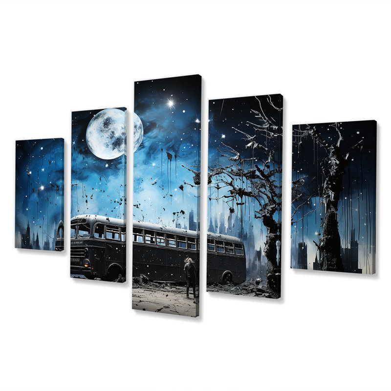 Clair de lune, bus urbain - art mural multi-panneaux