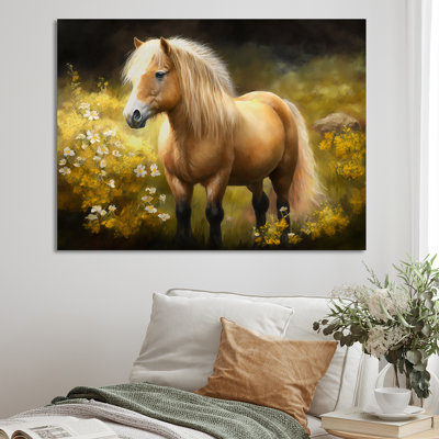 " Golden Pony In Flower Meadow "