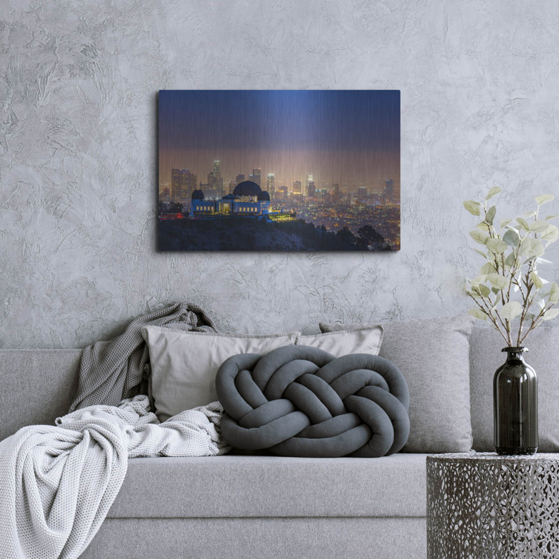 «L A Skyline With Griffith Observer» par Toby Harriman, art mural en métal, H 24 po x l 36 po