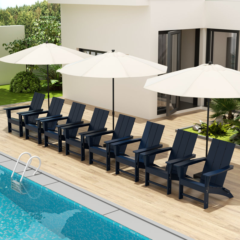 Joubert Foldable Outdoor Adirondack Set, Navy Blue