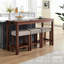 Table de bar et chaise 4 pièces avec charge de courant alternatif, table de 59 pouces, 3 tabourets en lin confortables résistants aux éclaboussures, pieds en bois massif, prise de courant encastrée pour salle à manger, tabourets rembourrés, pour la vie