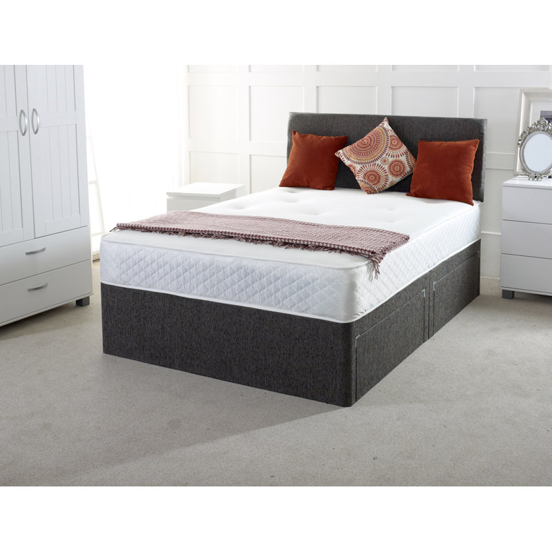 Brinegar Pocketsprung Divan Bed Set, Kingsize (5'), 2 Drawers Same Side, Charcoal