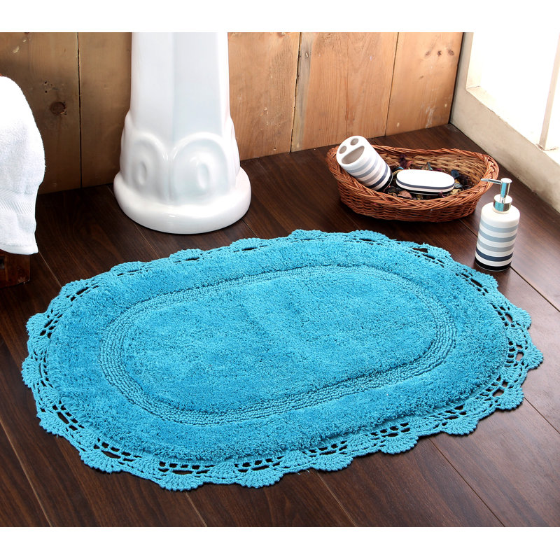 Winfree Cotton Non-Slip Bath Rug, Aqua Blue, 32" W x 20" L