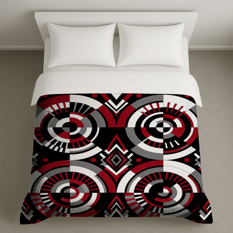 Housses de couette circulaires noires et rouges, King
