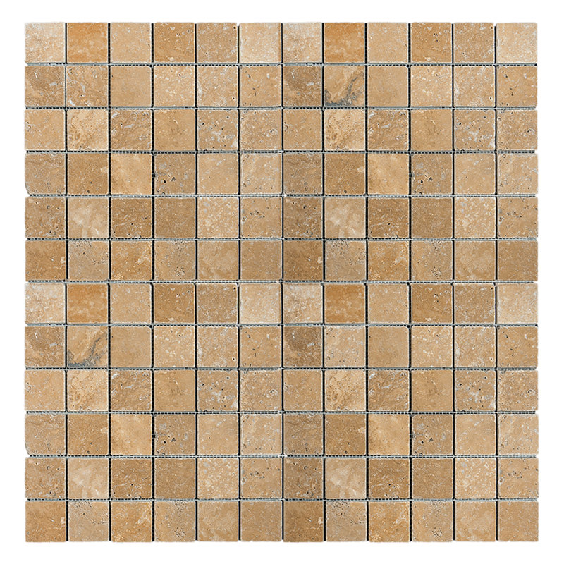 Carrelage mosaïque carré noyer en travertin, L 1 po x L 1 po