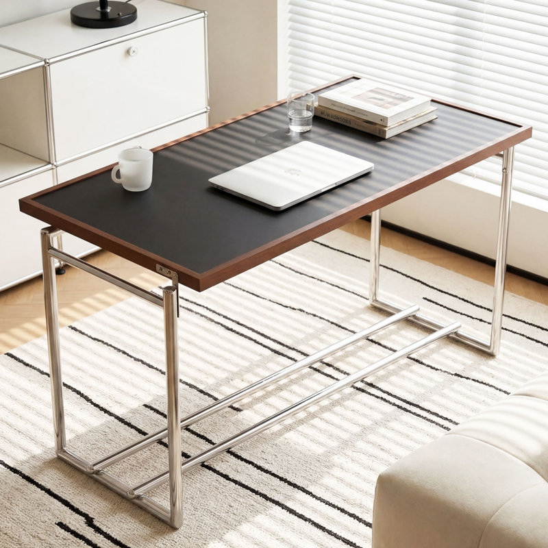 48,42 po Table basse moderne en noyer 2-en-1 transformable en table de salle à manger avec structure en acier inoxydable robuste