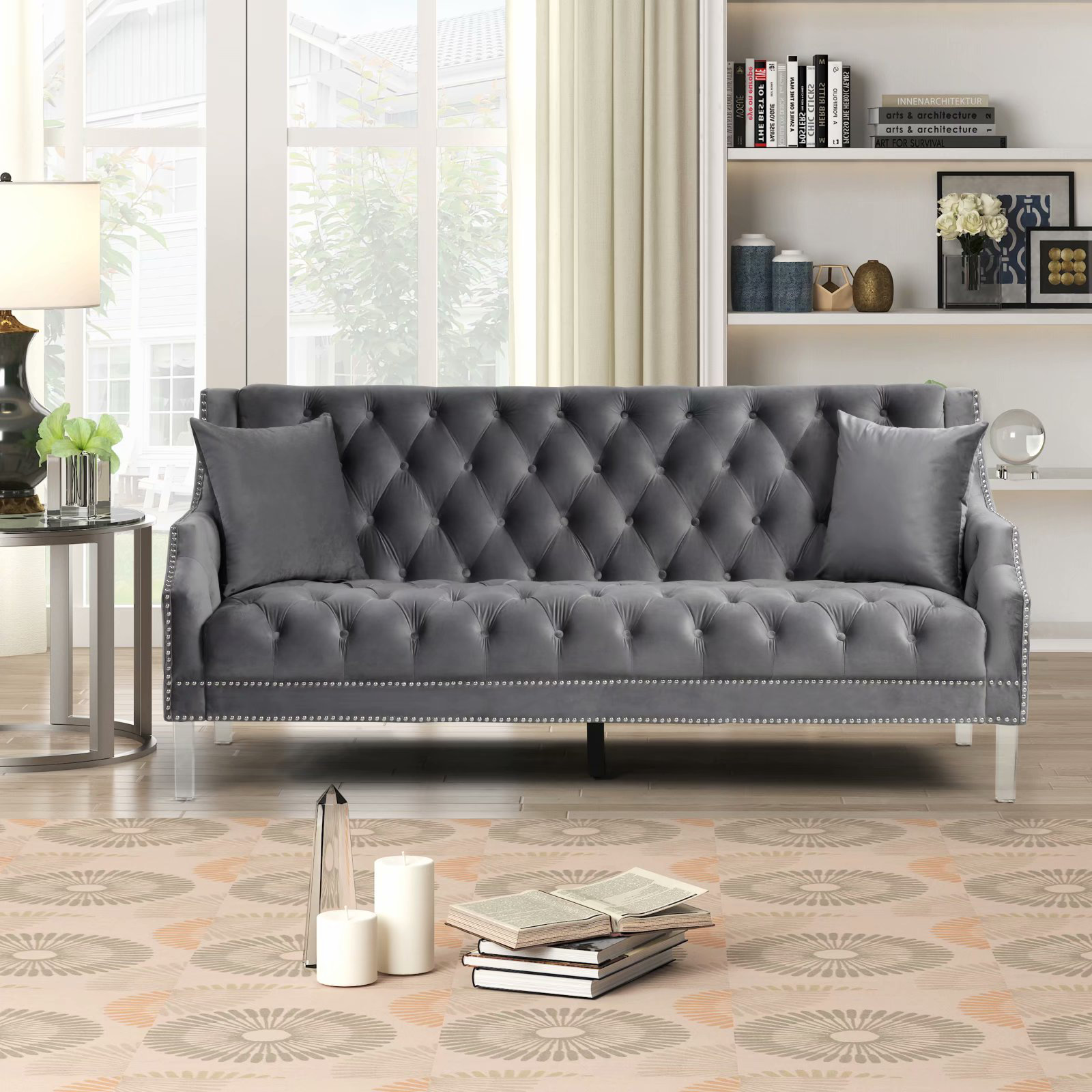 Kalexy Upholstered Sofa Rosdorf Park Fabric: Gray Velvet