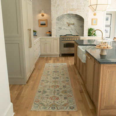 Tapis beige / vert en laine noué à la main Presley