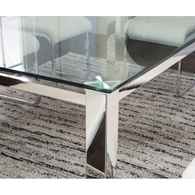  Table de salle à manger rectangulaire Sklar 63 po x 35 po Sklar | Pieds droits en acier inoxydable poli | 4 à 6 places assises | Mobilier de cuisine contemporain et moderne