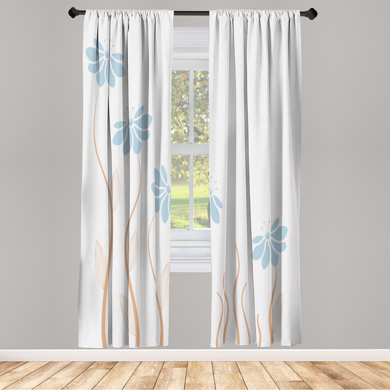Microfiber Floral Semi-Sheer Rod Pocket Curtain Panels, 28" W x 95" L, Light Green/White