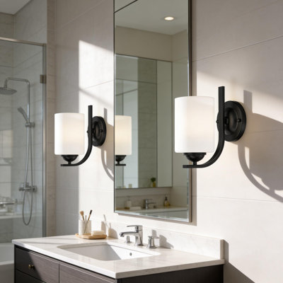 Lot de 2 appliques murales pour chambre et salle de bain, luminaires muraux de style ferme noir mat avec abat-jour en verre, lampes murales modernes pour salon, couloir, cuisine