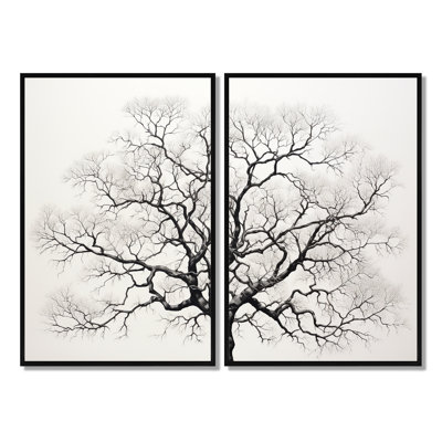 Minimalisme, arbres noirs et blancs en chêne - Art mural traditionnel