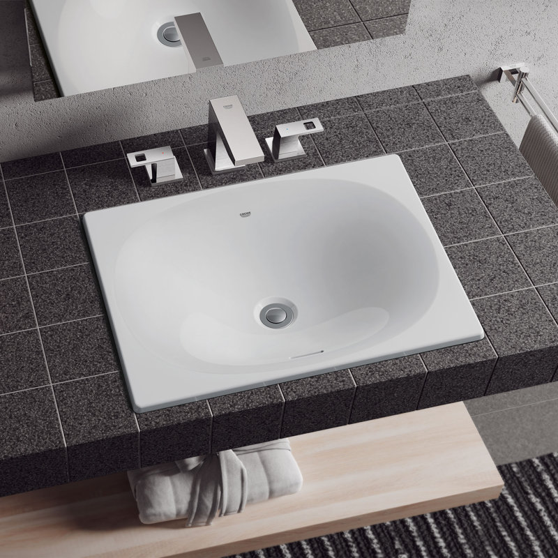 Eurocube® Alpine White Rectangular Undermount Bathroom Sink with Overflow