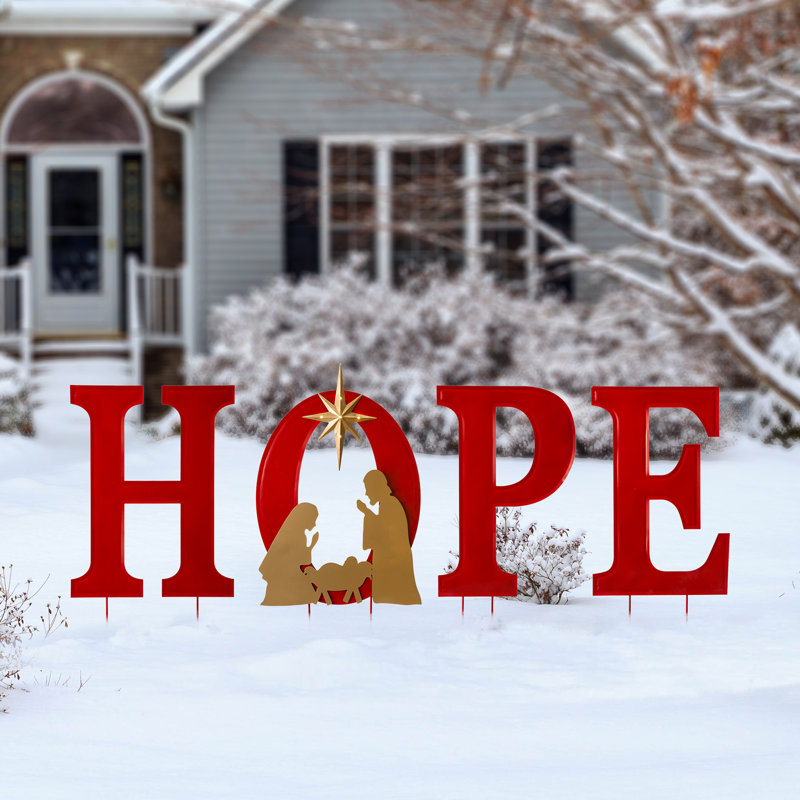 32" H LED Lighted Metal HOPE Yard Stake and Wall Decor