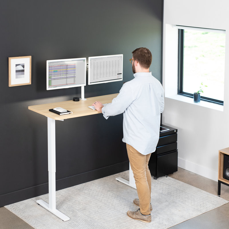 Light Wood and White Adjustable Height Electric Standing Desk