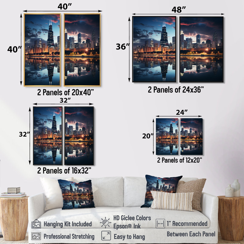 Laine - Large Chicago, ensemble de 2 reproductions d'art sur toile, 20" H x 24" W, Brown, Impression encadrée flottante