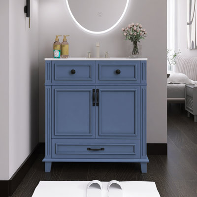 30 po Meuble-lavabo autoportant simple avec lavabo en céramique