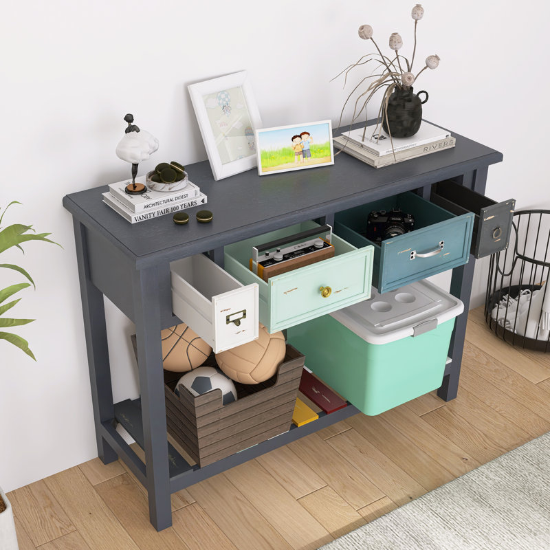 30'' Height MDF Console Table With 4 Drawers And Open Storage Shelf In Colourful