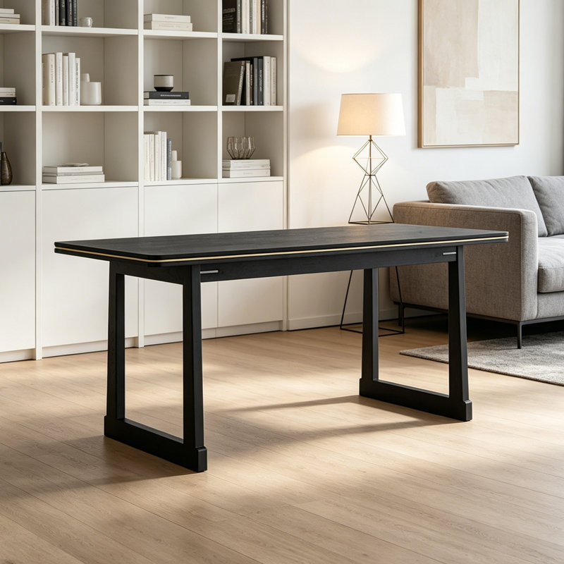 Bureau rectangulaire pratique en bois massif noir, 29.52" H x 70.86" W x 31.49" D