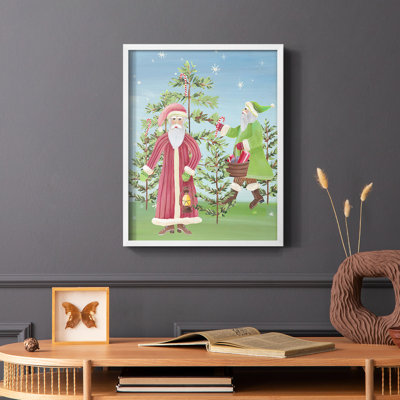 Folksy Father Christmas I, reproduction encadrée - bois massif