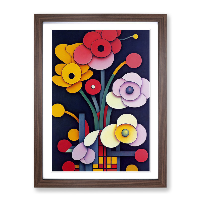 Abstract Flowers No.3 - Framed Print, 46cm H x 34cm W x 2cm D, Walnut