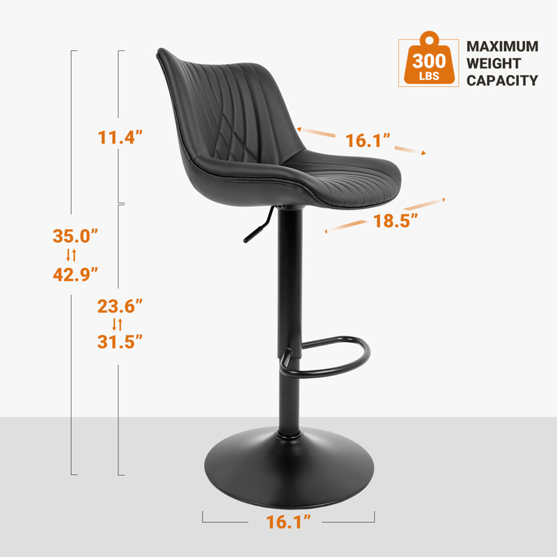 Ensemble de 4 tabourets de bar réglables modernes avec dossier en cuir synthétique, Noir