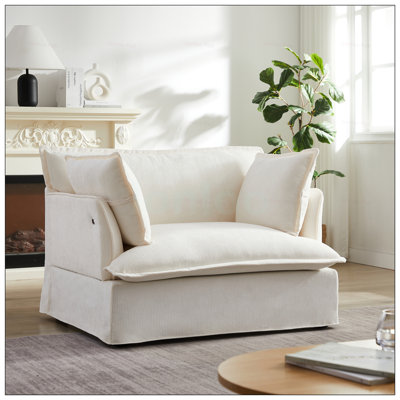 Oversized Accent Chair With Dual-Port Charging, Modern Design, Deep And Wide Seat, Cloud-Like Comfort, Chenille Armchair For Living Room
